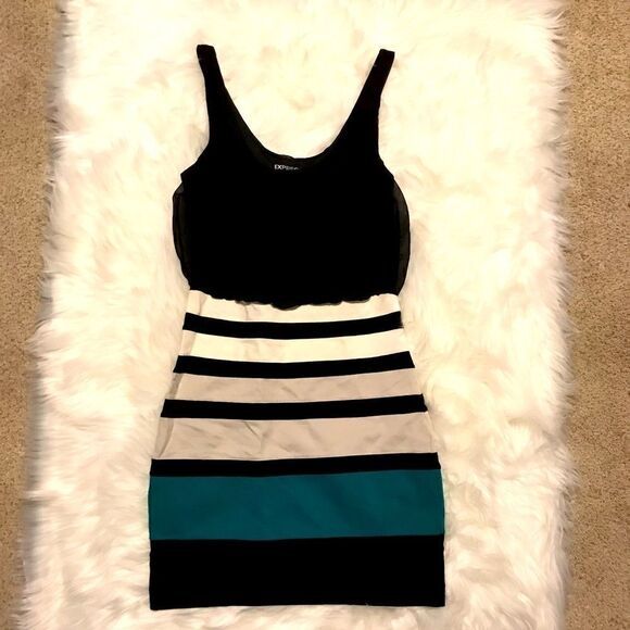 Express Black Striped Bodycon Tank Mini Dress - XS - Picture 1 of 9